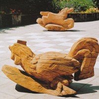 1. Large Chicken and Horse Rockers in oak