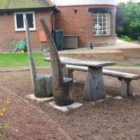 4. Chairs in sweet chestnut with table and bench in oak